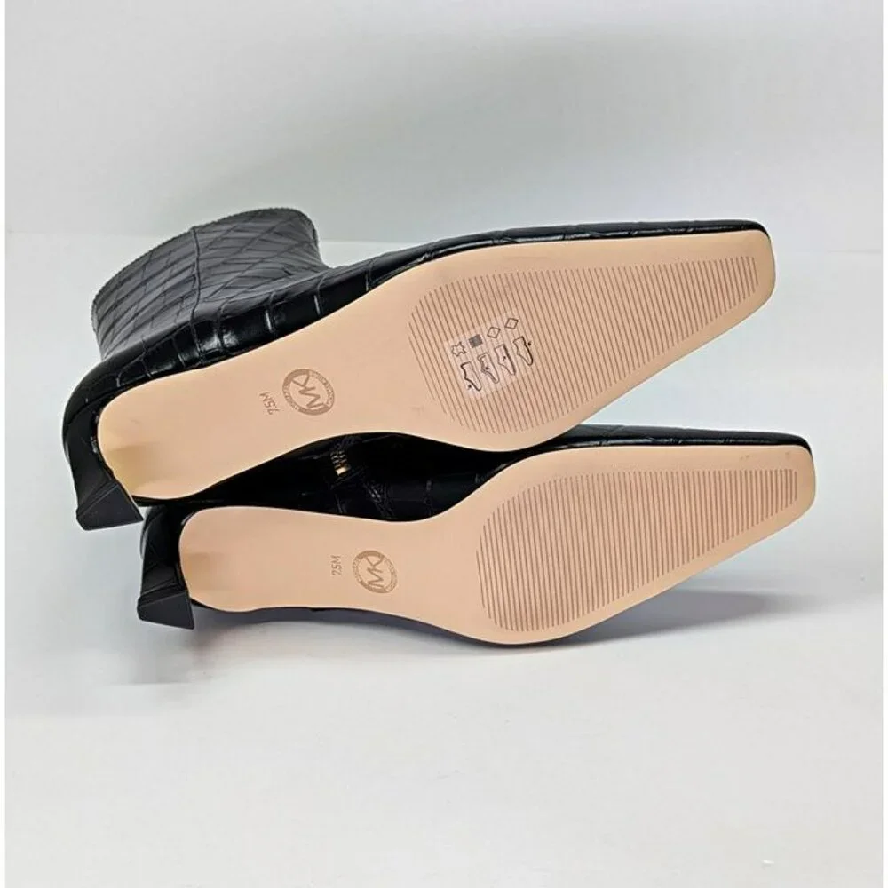 Michael Kors Black Croc-Embossed Leather Ankle Boots
